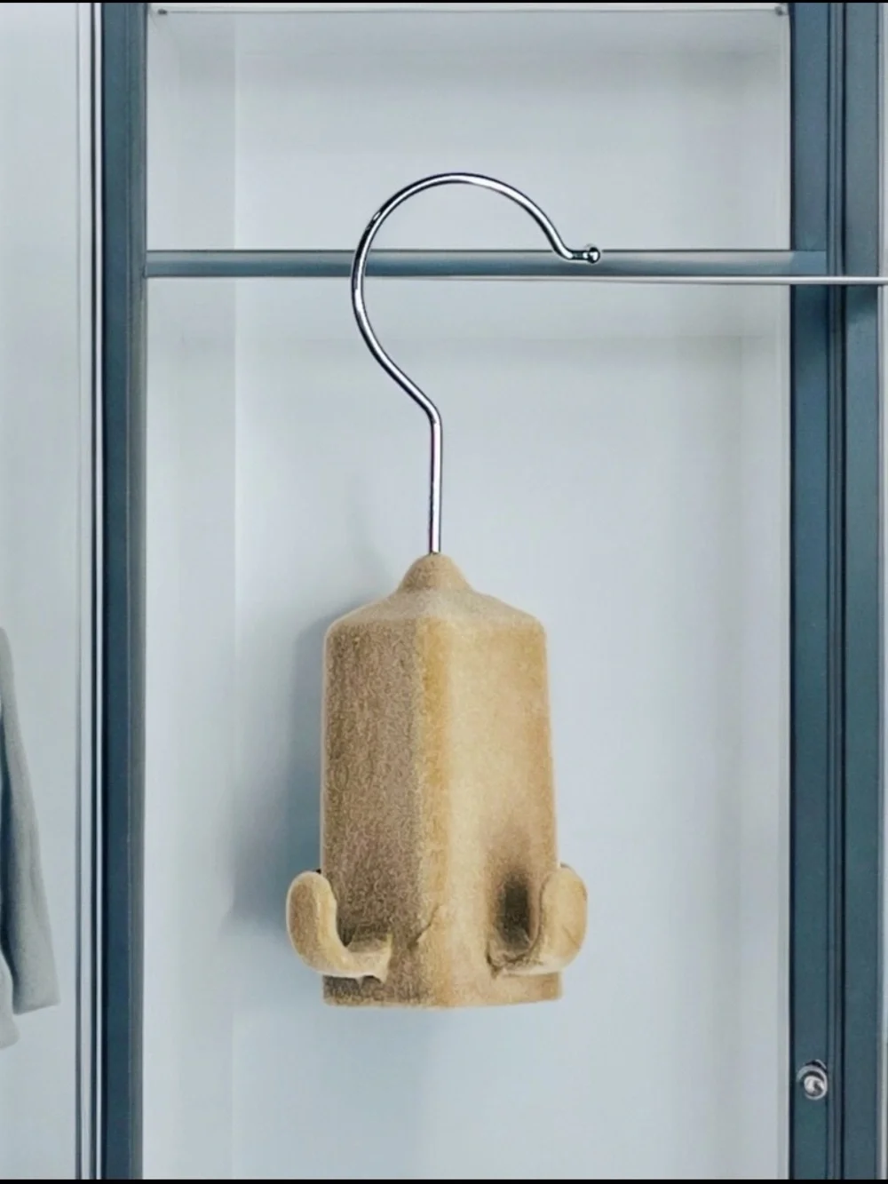 Velvet Accessory Hanger Four Hook Small Tan Closet Organizer for Tie Belt Scarf